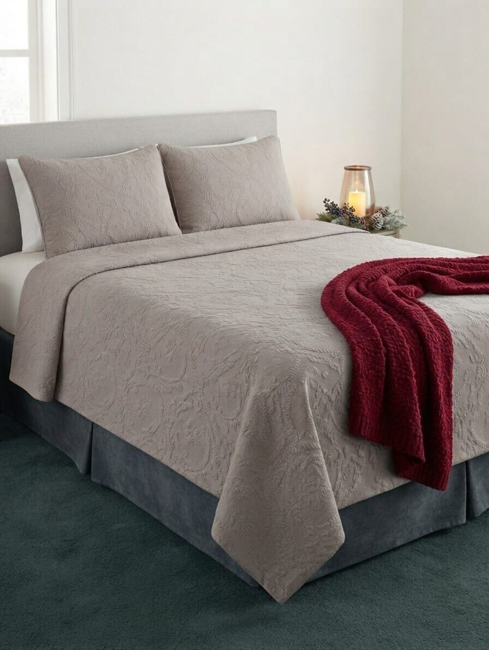 Biltmore Hotel Collection gray damask Bedspread and shams